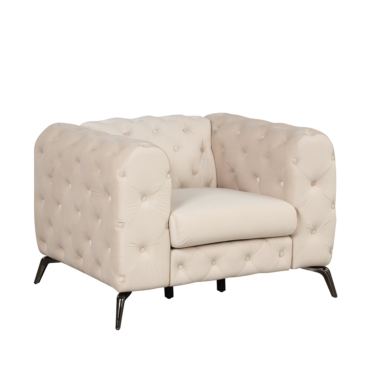 Velvet Upholstered Accent Chair with Button Tufted Back, Ideal for Living Room, Bedroom, or Small Spaces - 40.5 Inch, Beige
