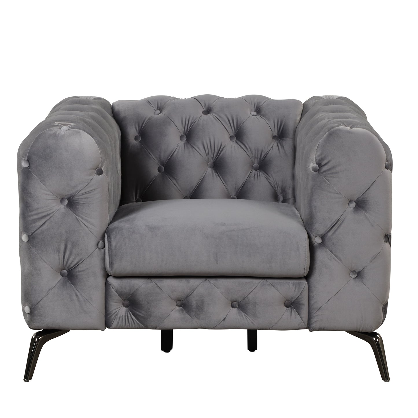 Velvet Upholstered Accent Chair with Button Tufted Back, Ideal for Living Room, Bedroom, or Small Spaces - 40.5 Inch, Gray
