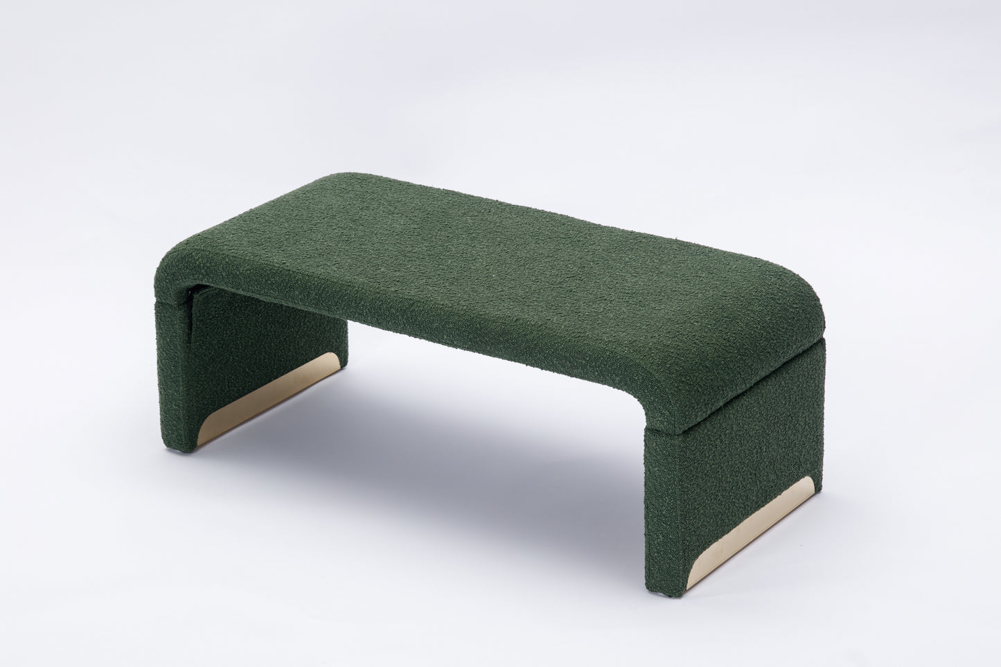 Boucle Fabric Footstool Bedroom Bench Shoe Bench With Gold Metal Legs,Green