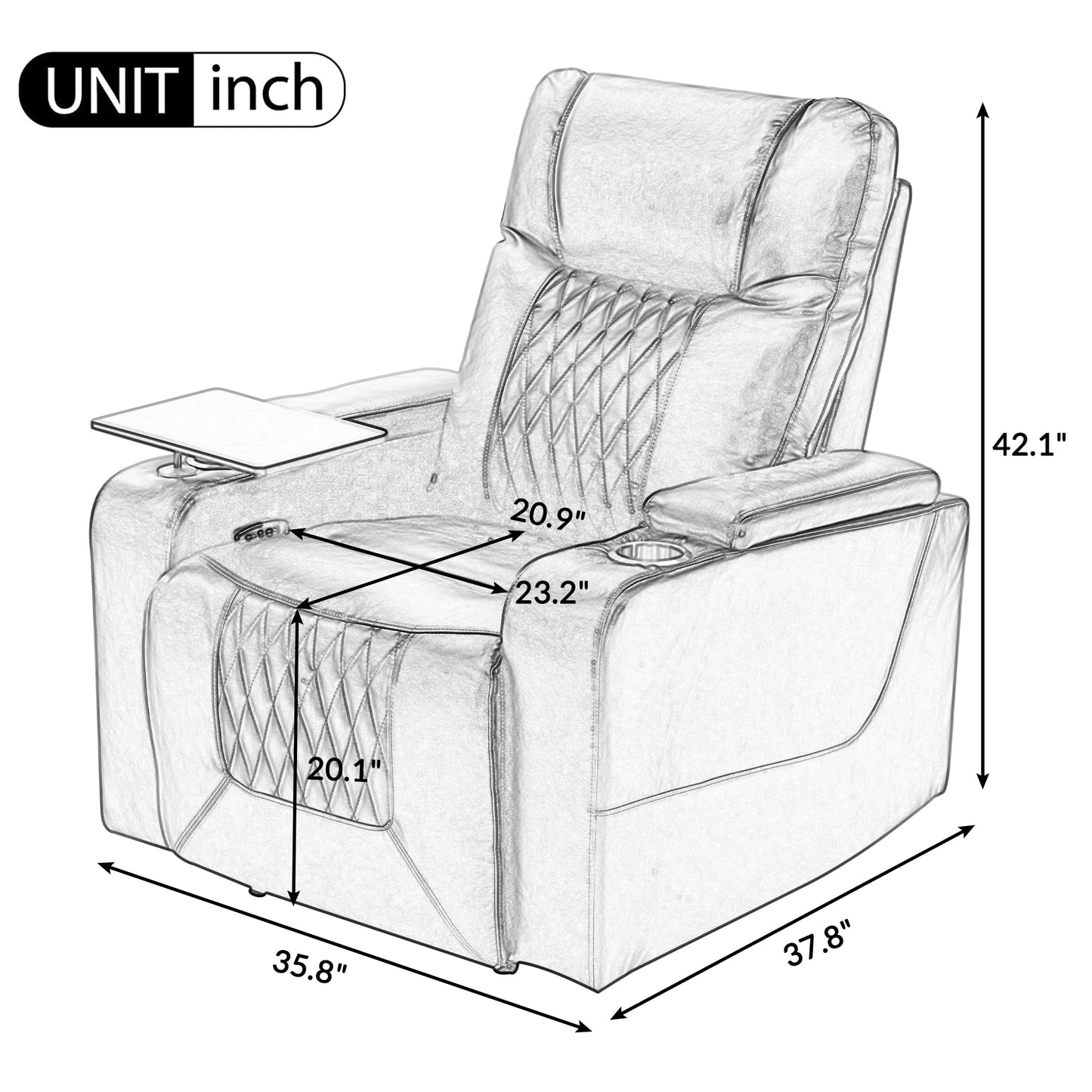 Power Motion Recliner with USB Charging Port and Hidden Arm Storage 2 Convenient Cup Holders Design and 360° Swivel Tray Table, Black