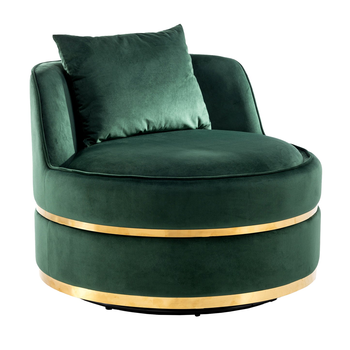 360 Degree Swivel Velvet Accent Chair, Barrel Chair Over-Sized Soft Chair with Seat Cushion, Green