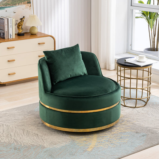 360 Degree Swivel Velvet Accent Chair, Barrel Chair Over-Sized Soft Chair with Seat Cushion, Green