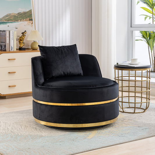 360 Degree Swivel Velvet Accent Chair, Barrel Chair Over-Sized Soft Chair with Seat Cushion, Black
