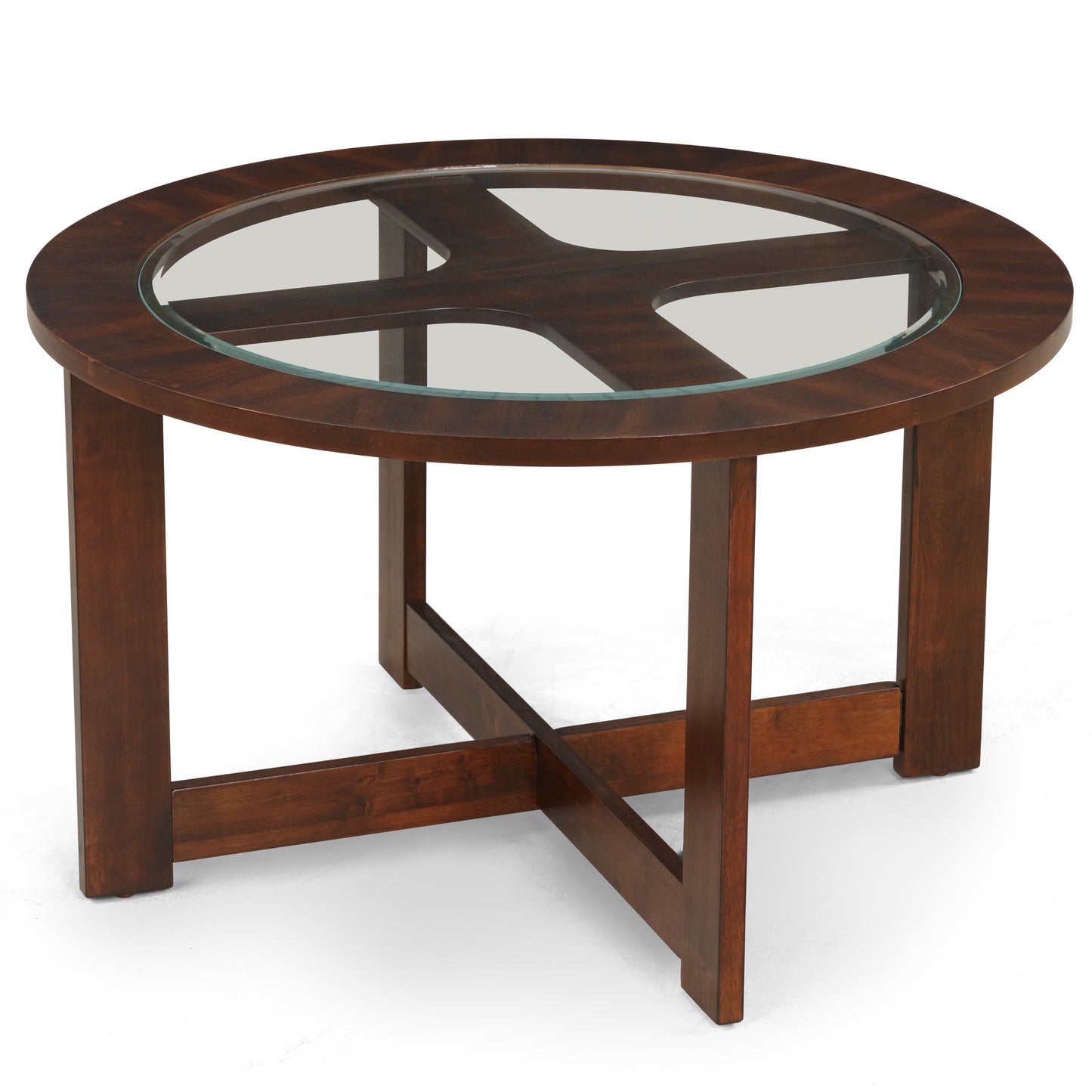 Solid Wood Glass Top Coffee Table w/ Stools