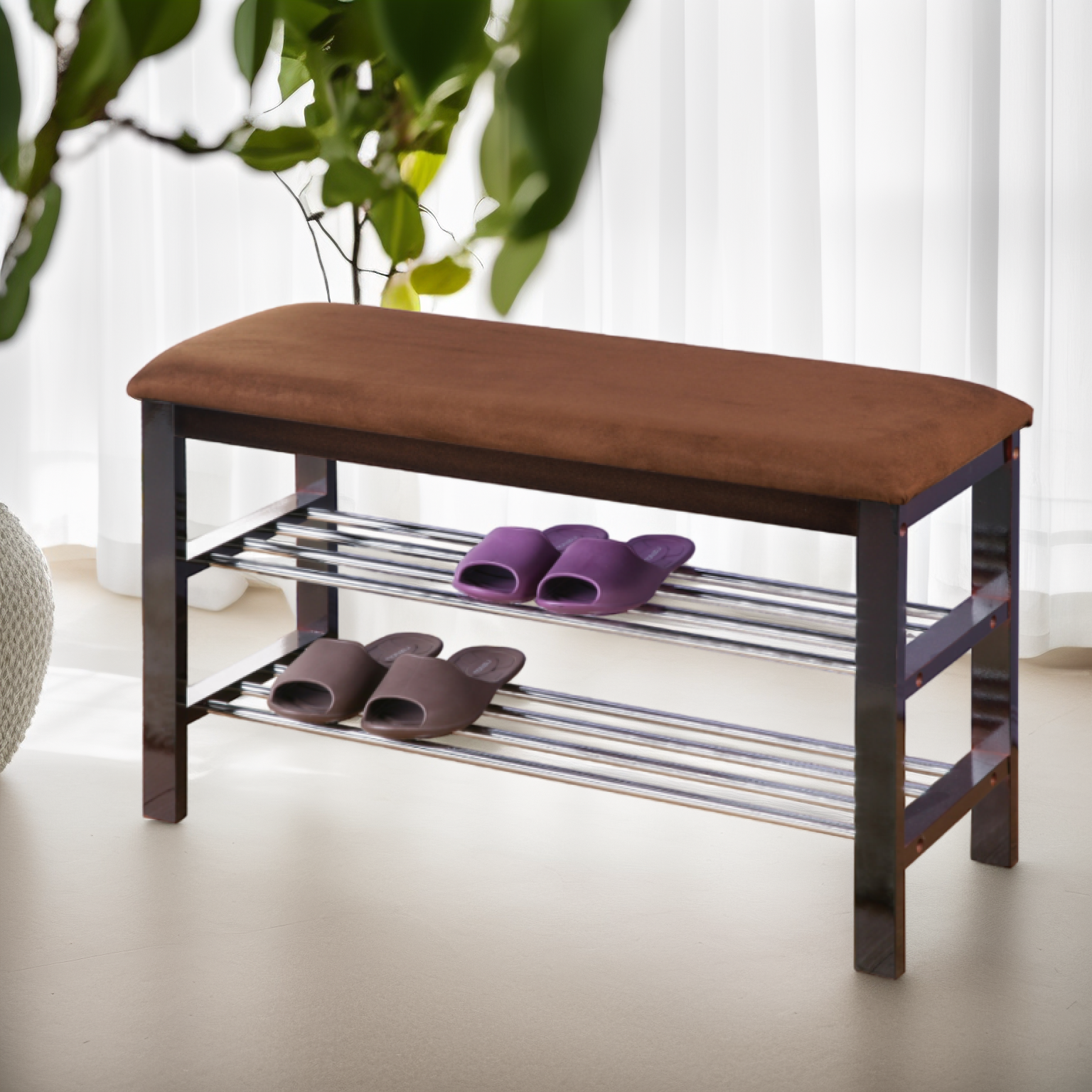 Dark wood cheap shoe bench