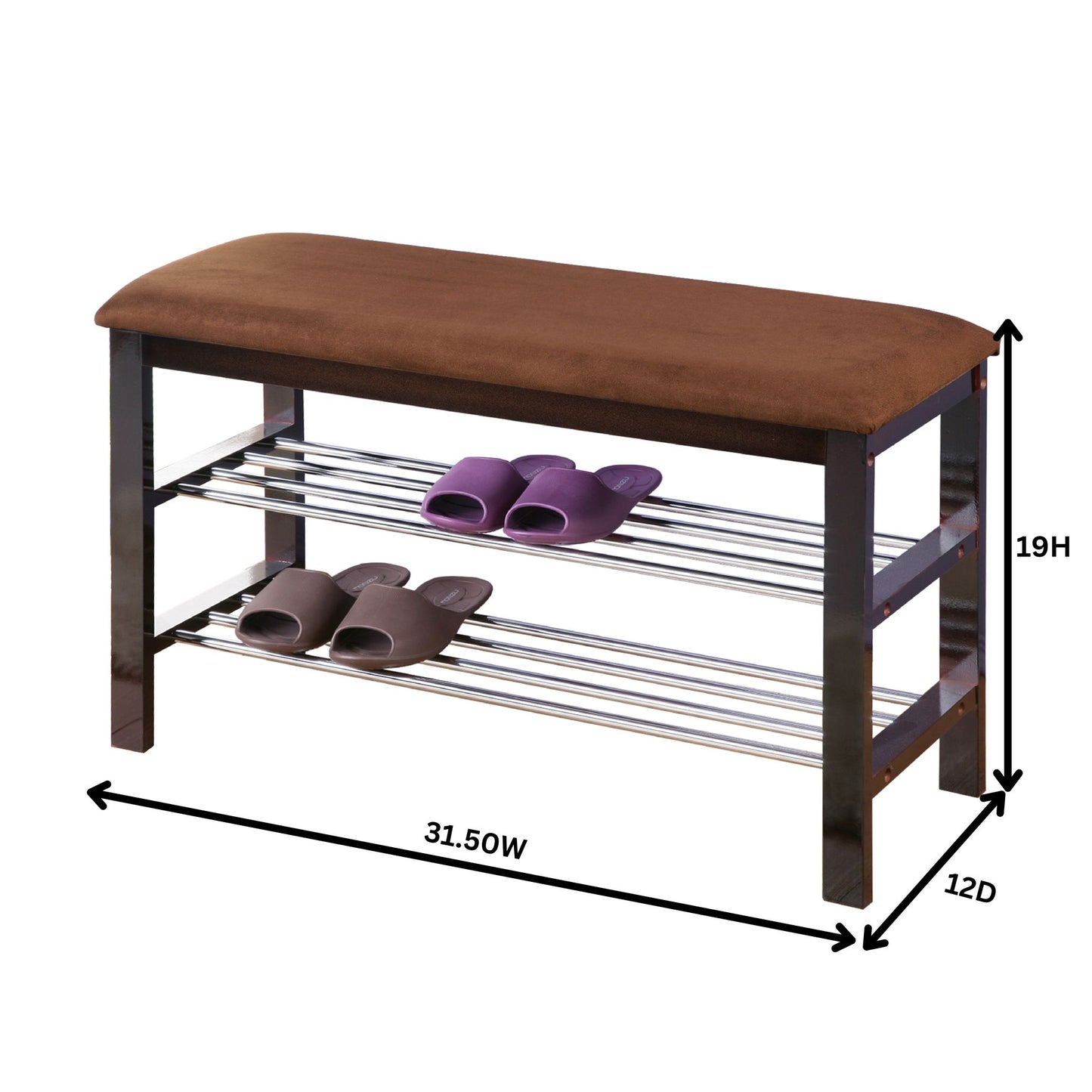 Dark Espresso Wood Shoe Bench with Chocolate Microfiber Seat