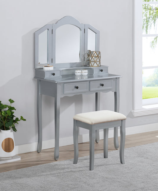 Sanlo Silver Wooden Vanity, Make Up Table and Stool Set