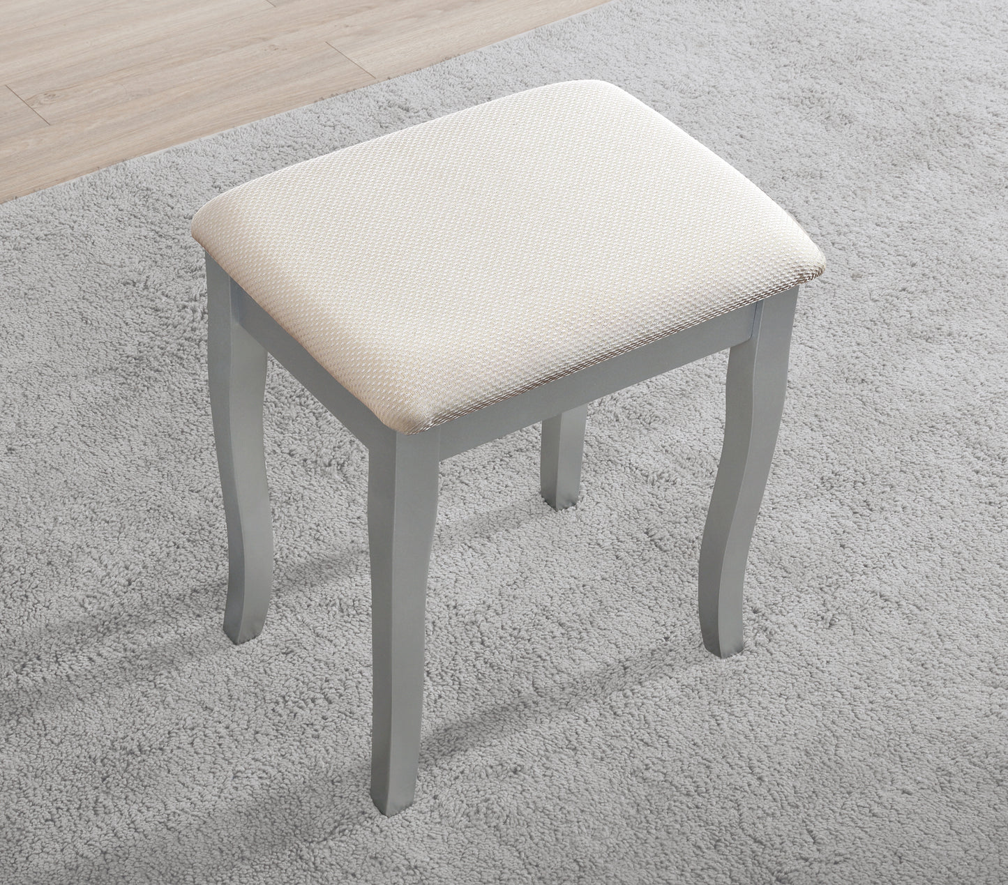 Sanlo Silver Wooden Vanity, Make Up Table and Stool Set