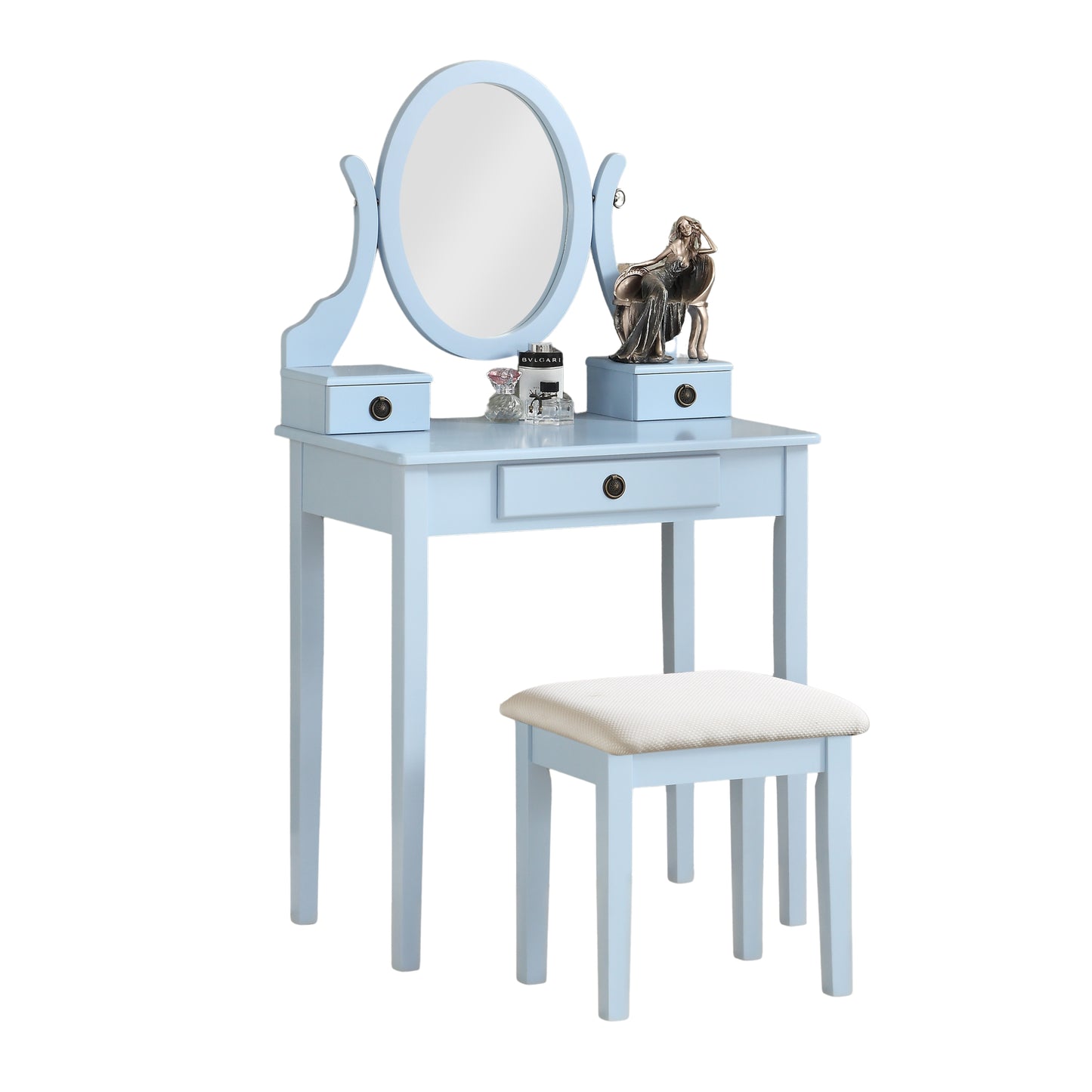 Moniys Wood Moniya Makeup Vanity Table and Stool Set, Blue