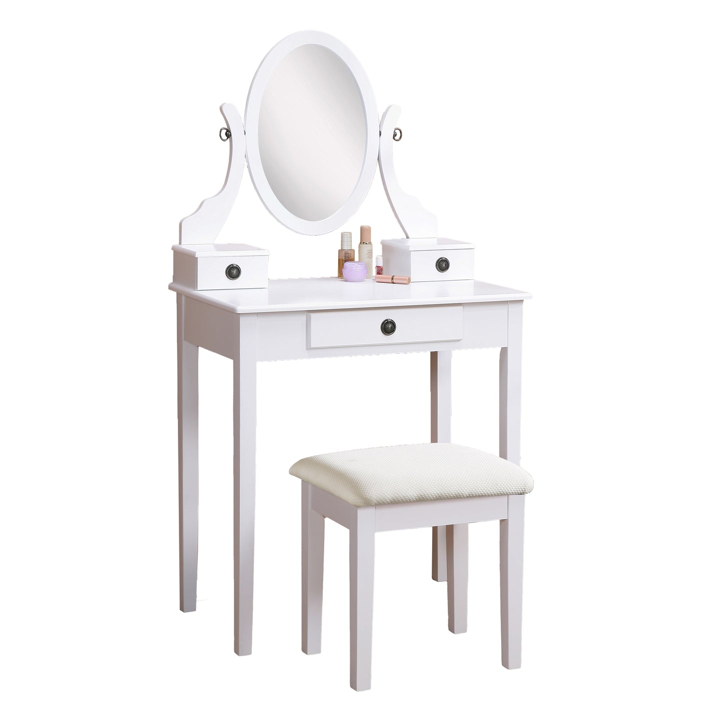 Moniya White Wood Vanity Table and Stool Set, White