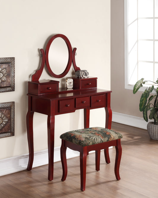 Ashley Wood Makeup Vanity Table and Stool Set - Cherry