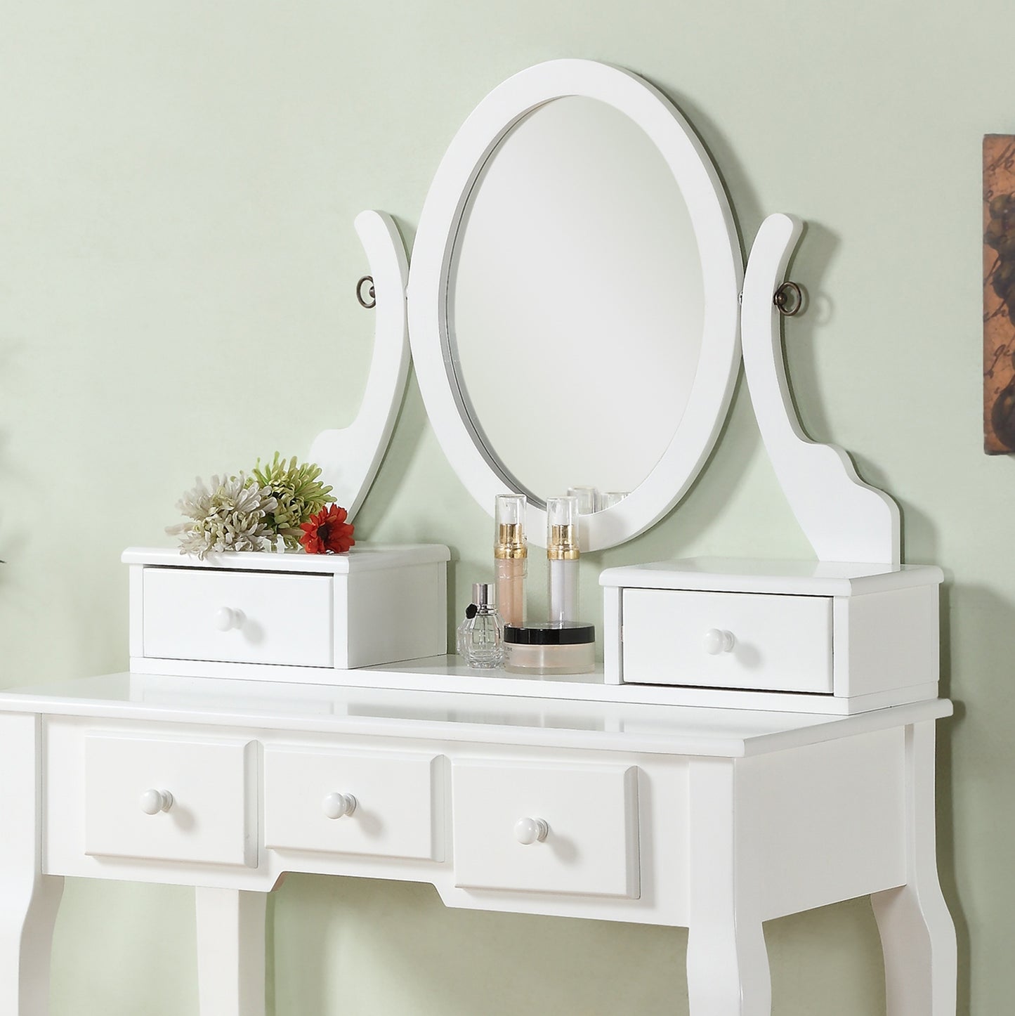 Ashley Wood Makeup Vanity Table and Stool Set  White