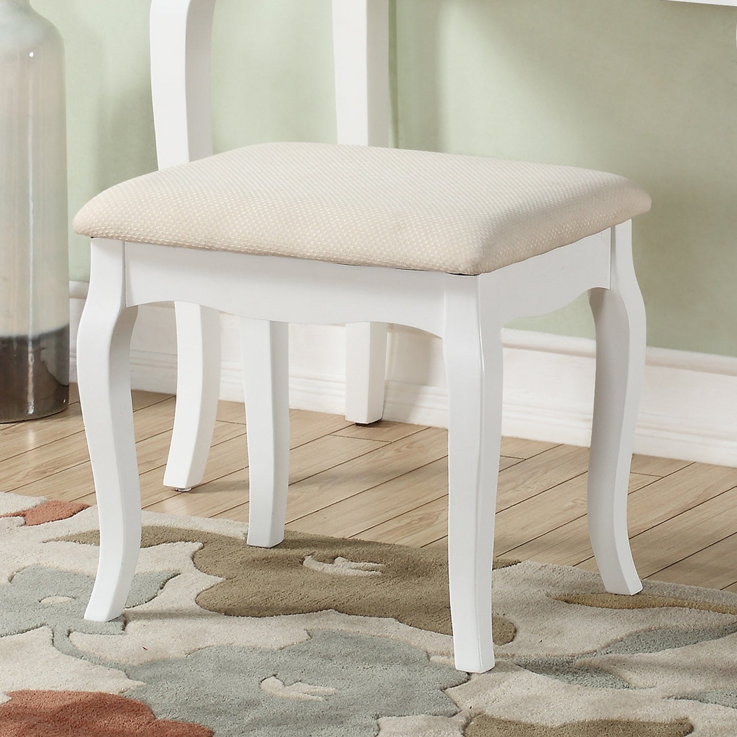 Ashley Wood Makeup Vanity Table and Stool Set  White