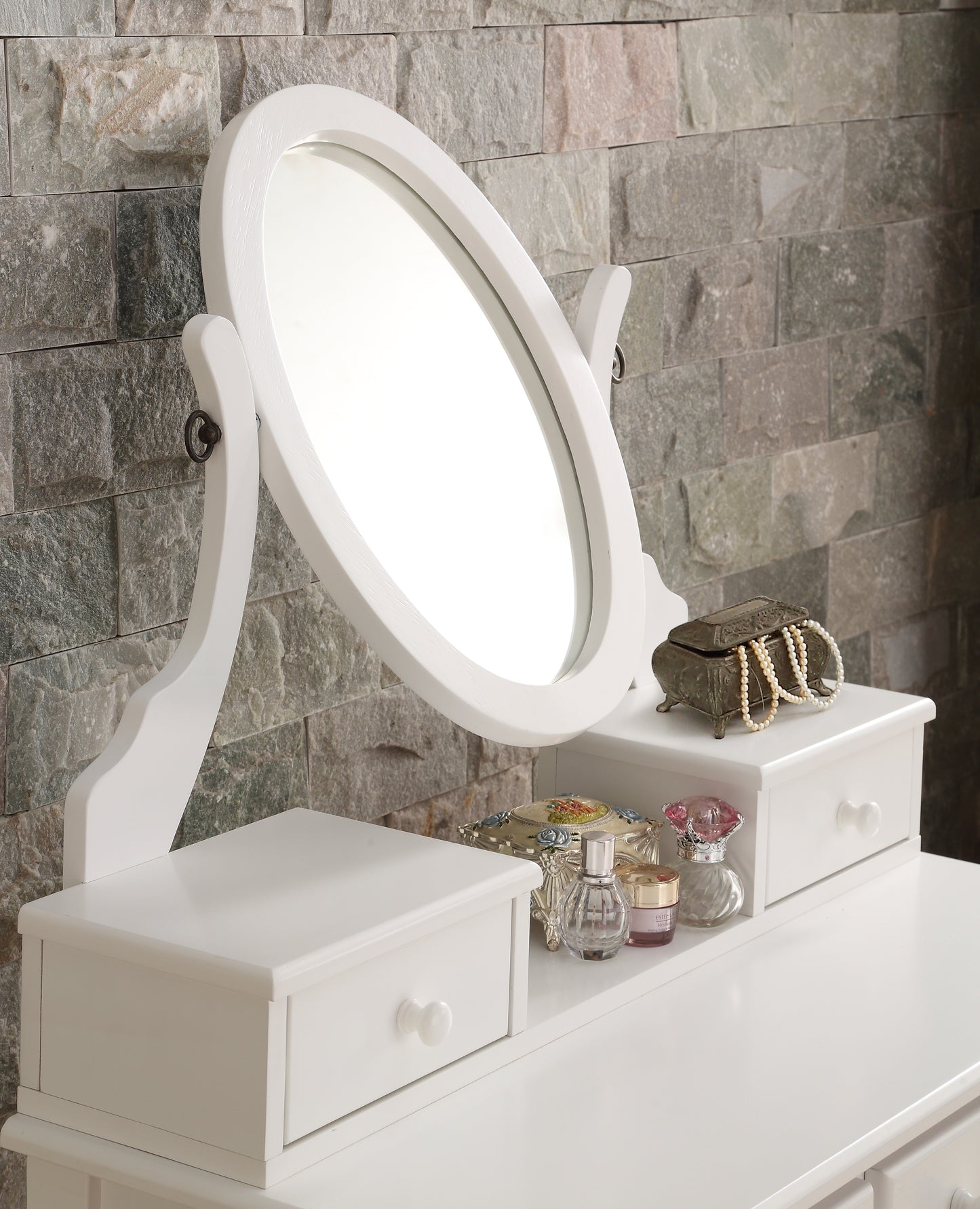 Ashley Wood Makeup Vanity Table and Stool Set  White