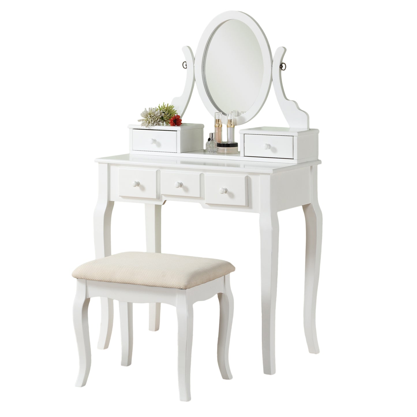 Ashley Wood Makeup Vanity Table and Stool Set  White