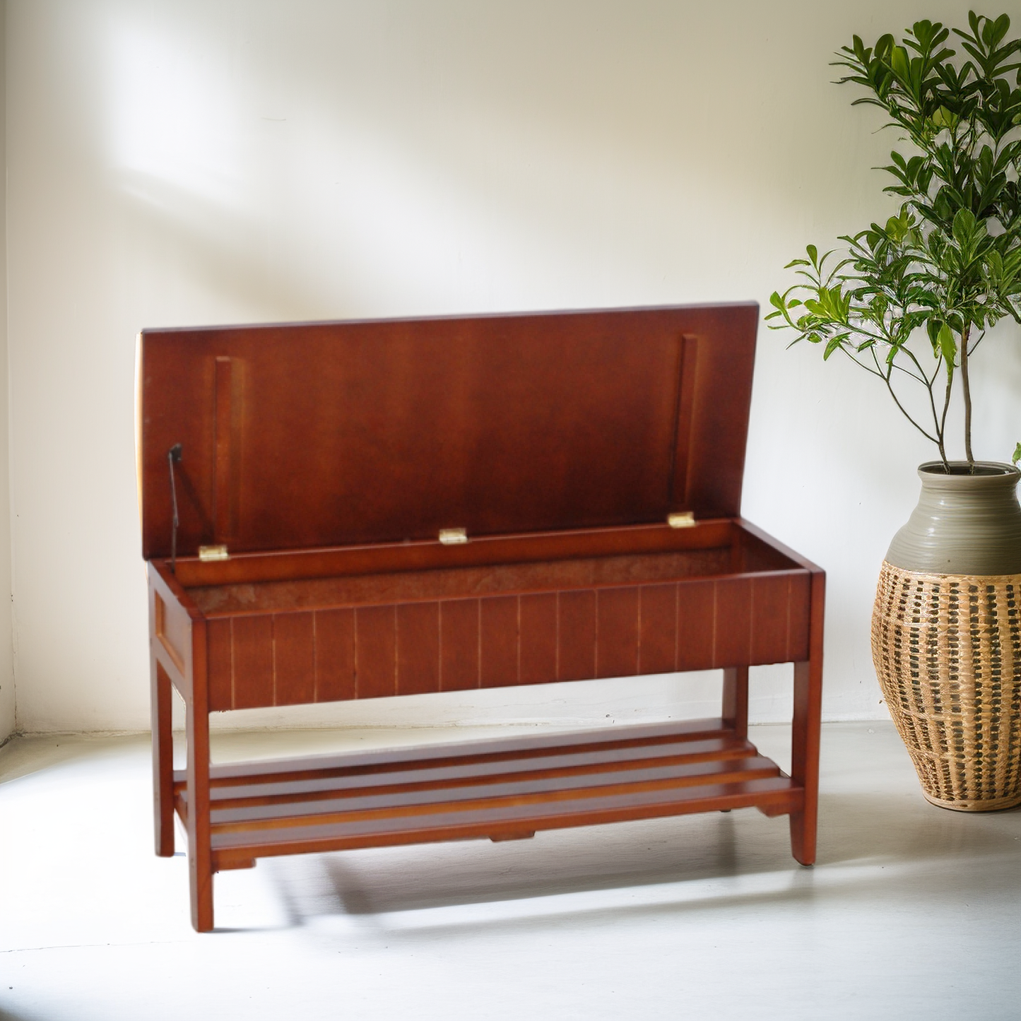 Rennes Cherry Finish Quality Solid Wood Shoe Bench With Storage