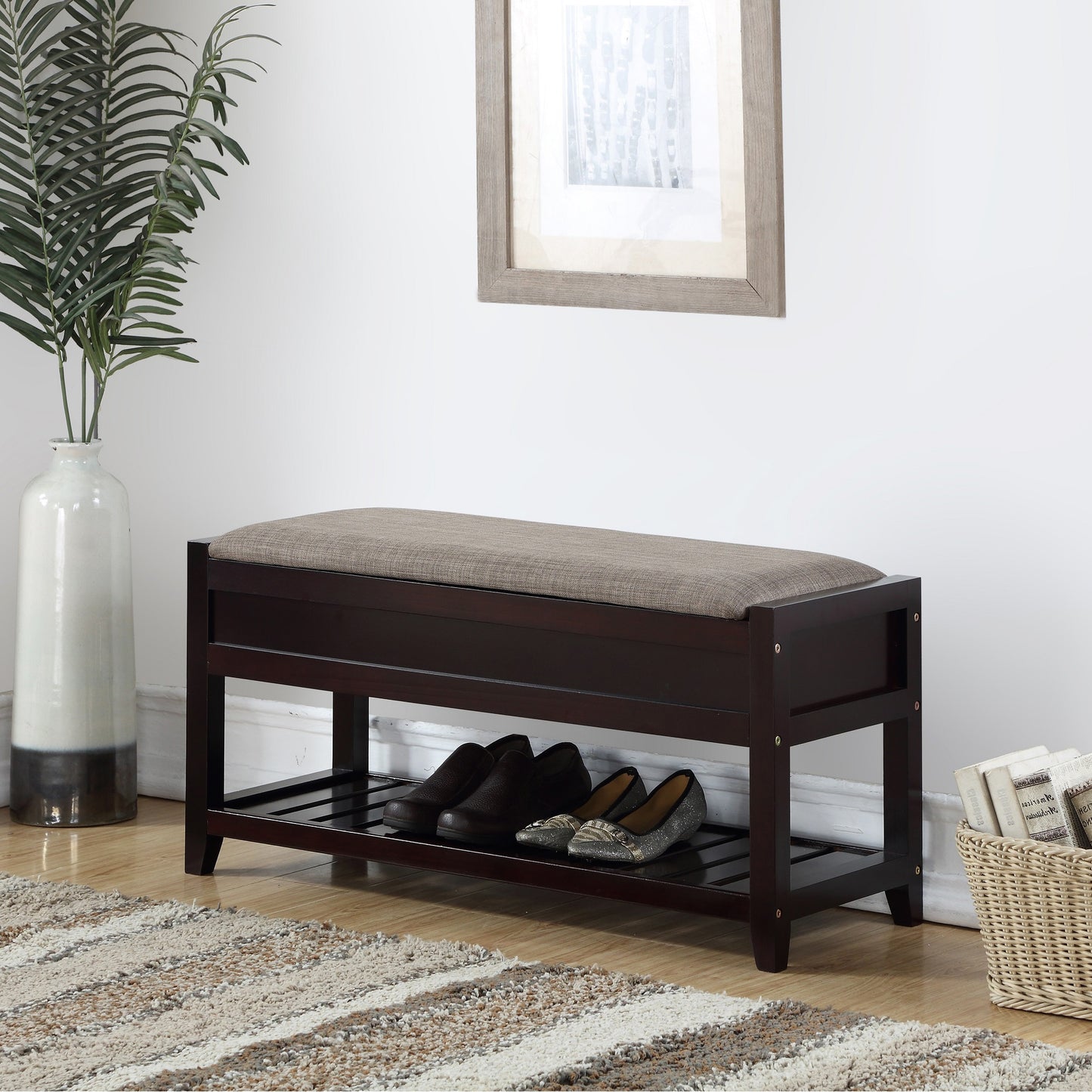 Rouen Espresso Seating Bench with Shoe Storage