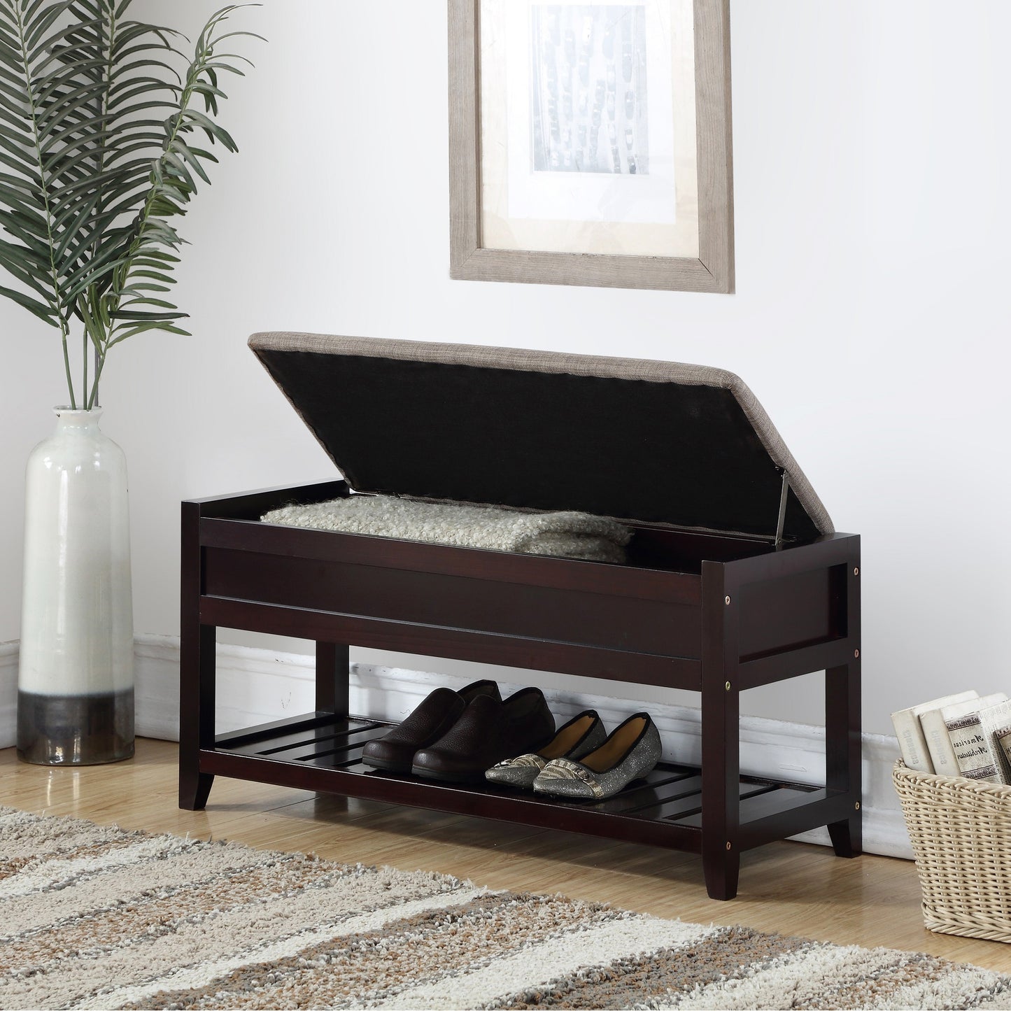 Rouen Espresso Seating Bench with Shoe Storage