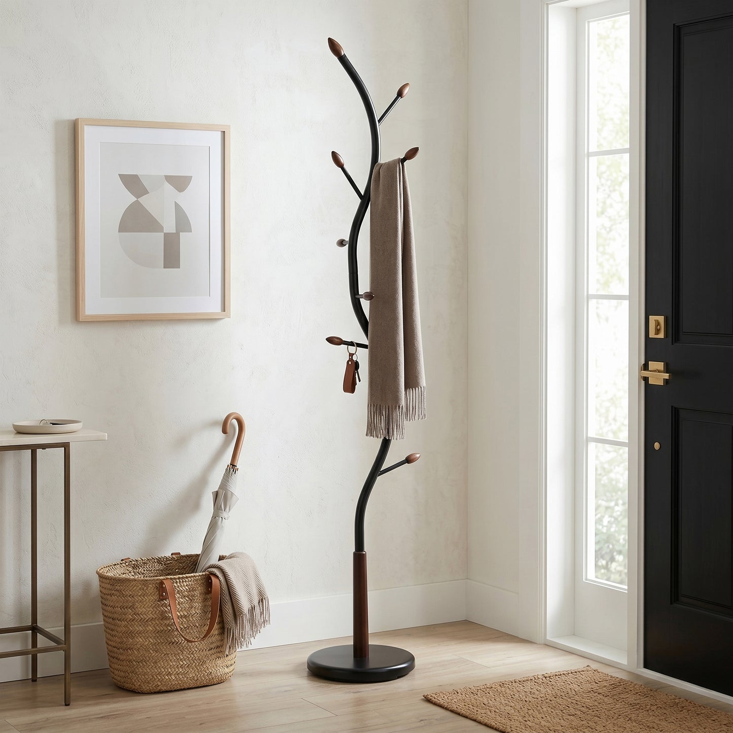 Arles Metal Black and Walnut Standing Coat Rack