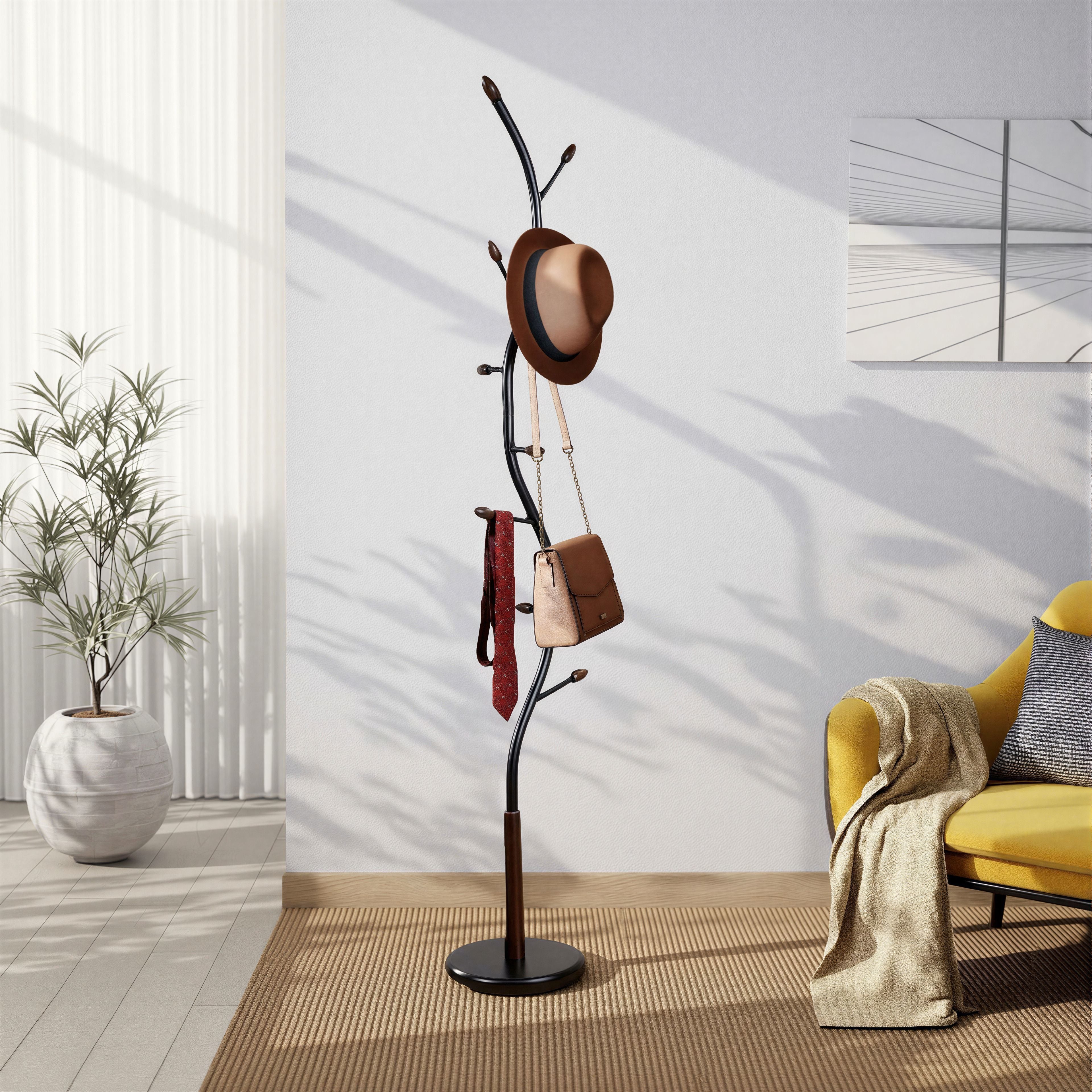 Arles Metal Black and Walnut Standing Coat Rack – Roundhill Furniture