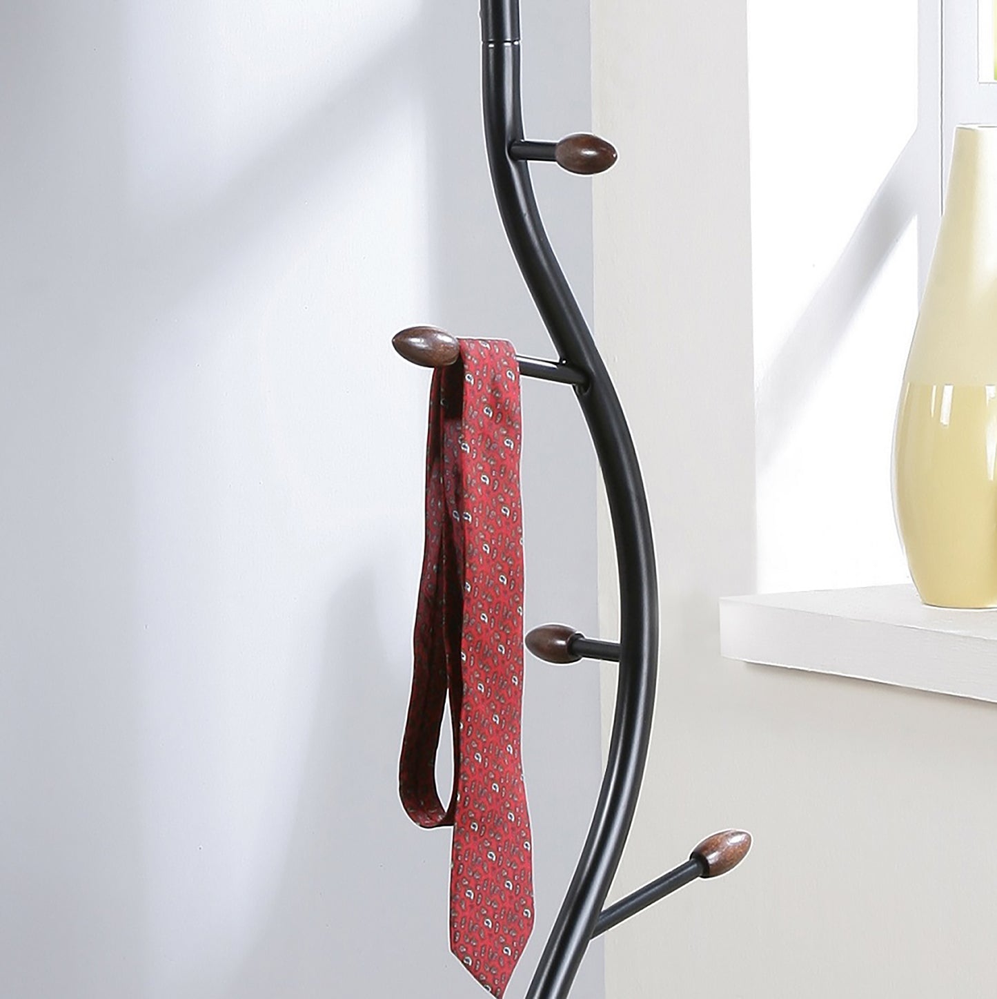 Arles Metal Black and Walnut Standing Coat Rack