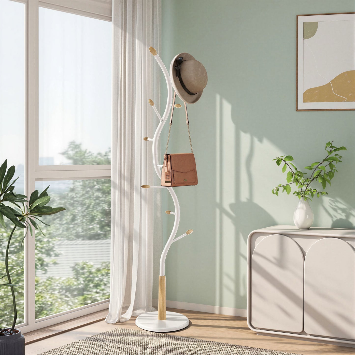 Arles Metal White and Oak Standing Coat Rack