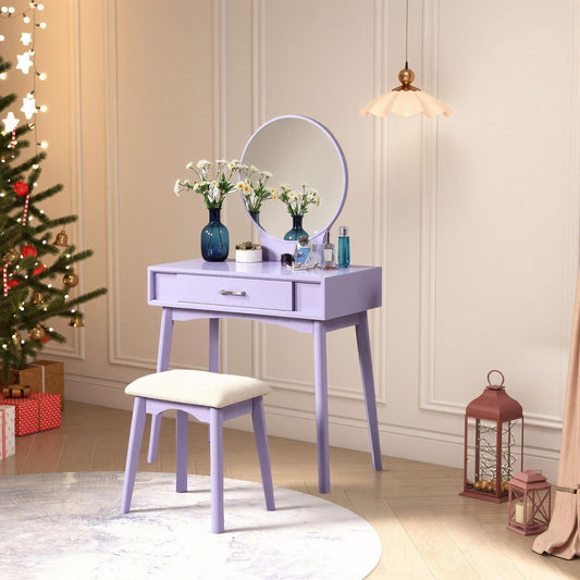Maly Contemporary Wood Vanity and Stool Set, Purple