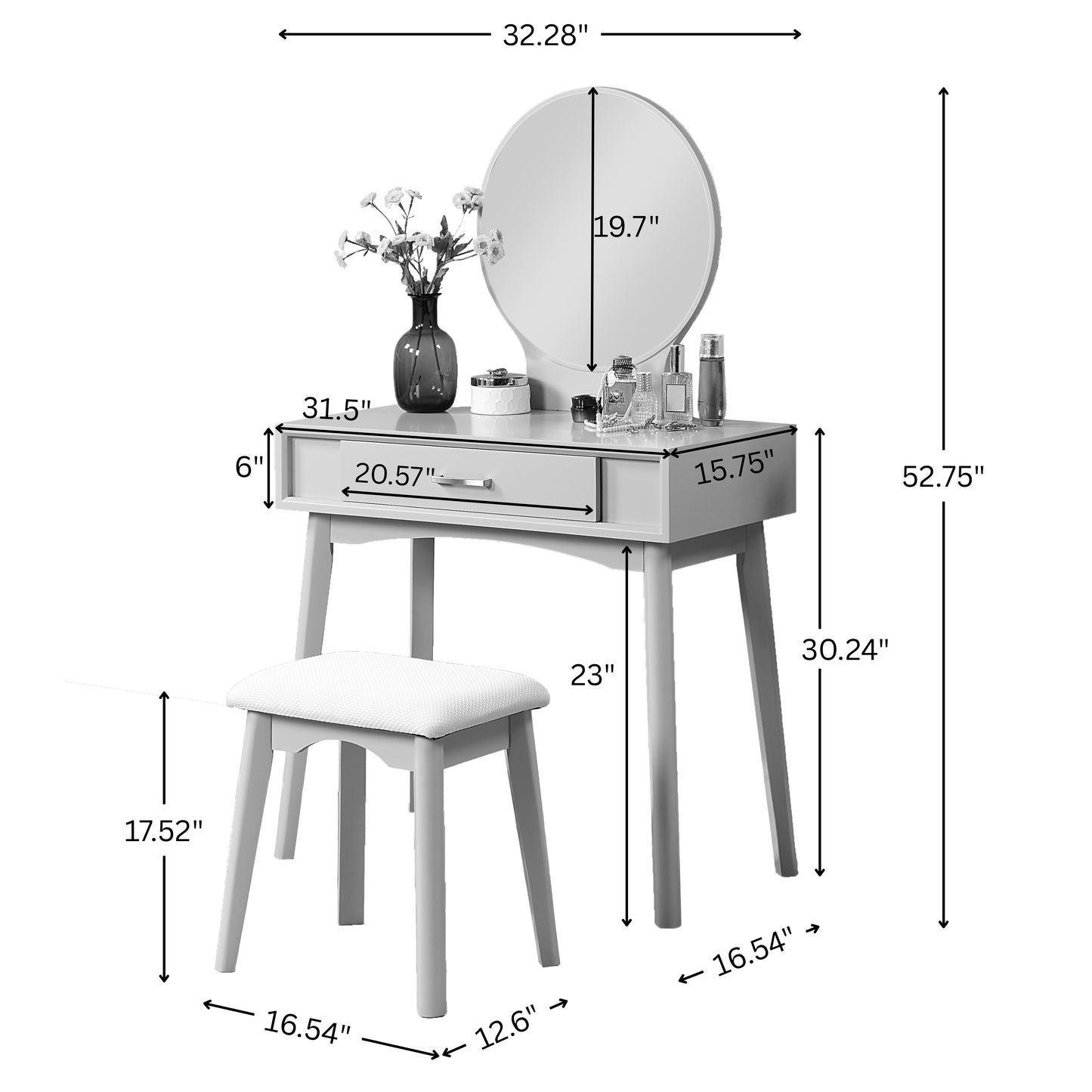 Maly Contemporary Wood Vanity and Stool Set, Purple