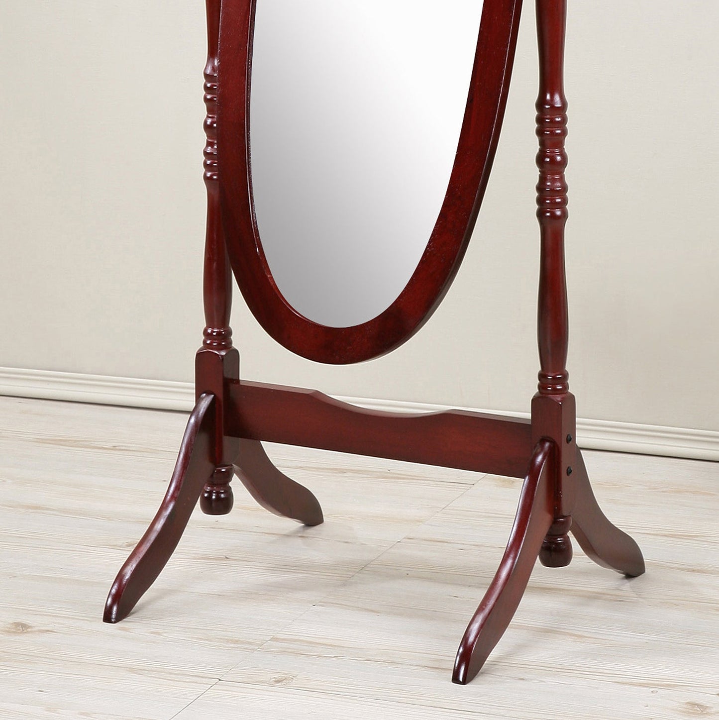 Traditional Style Wood Cheval Floor Mirror  in Cherry finish
