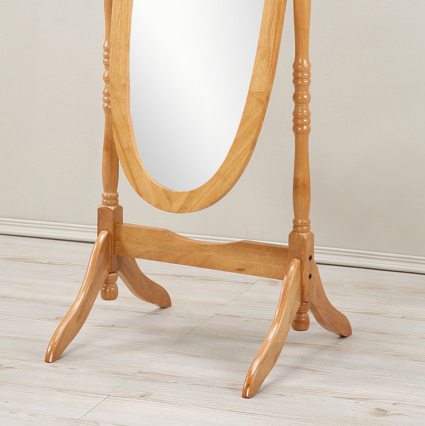 Traditional Style Wood Cheval Floor Mirror  in Oak finish