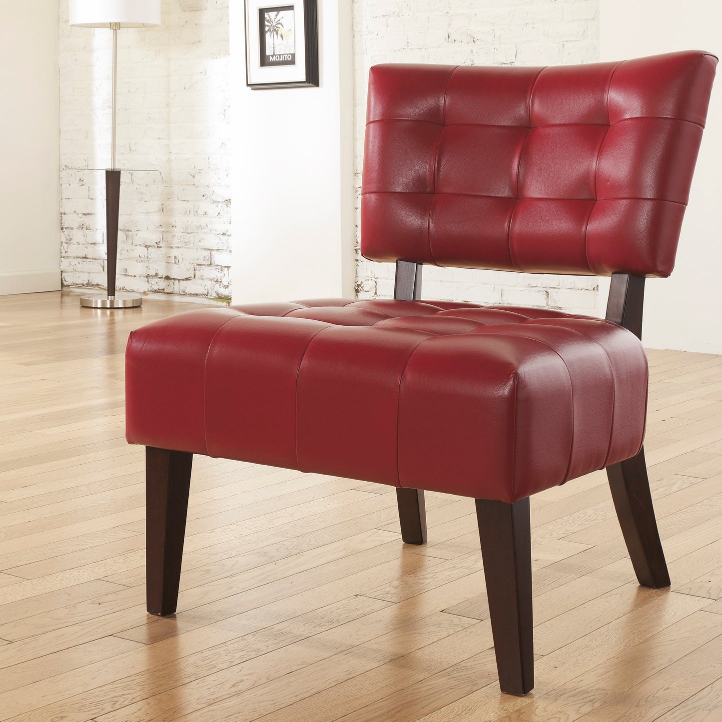 Red Blended Leather Tufted Back Accent Chair with Oversized Seating