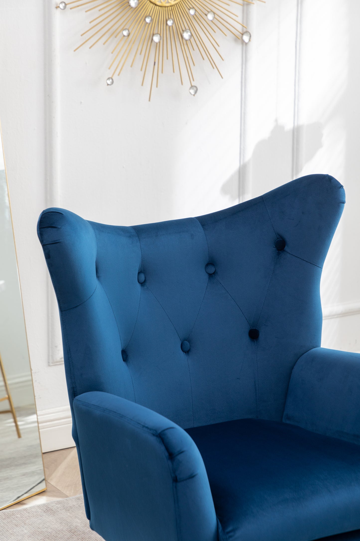Roundhill Furniture Sovarol Velvet Button-Tufted Wing Back Accent Chair, Blue