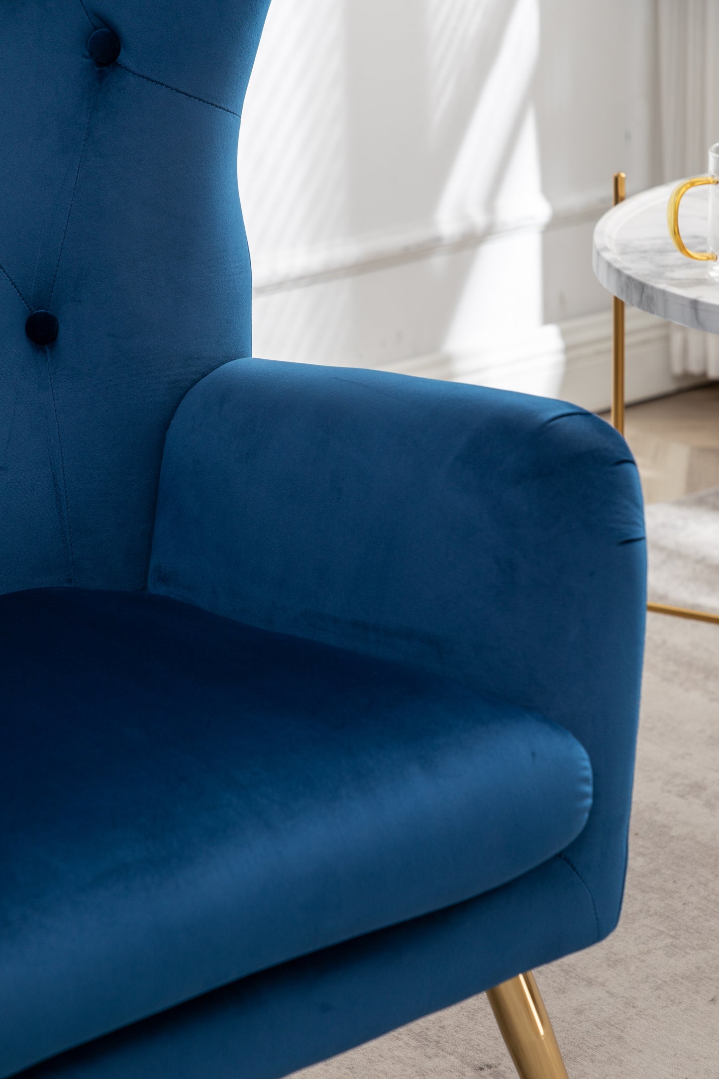 Roundhill Furniture Sovarol Velvet Button-Tufted Wing Back Accent Chair, Blue