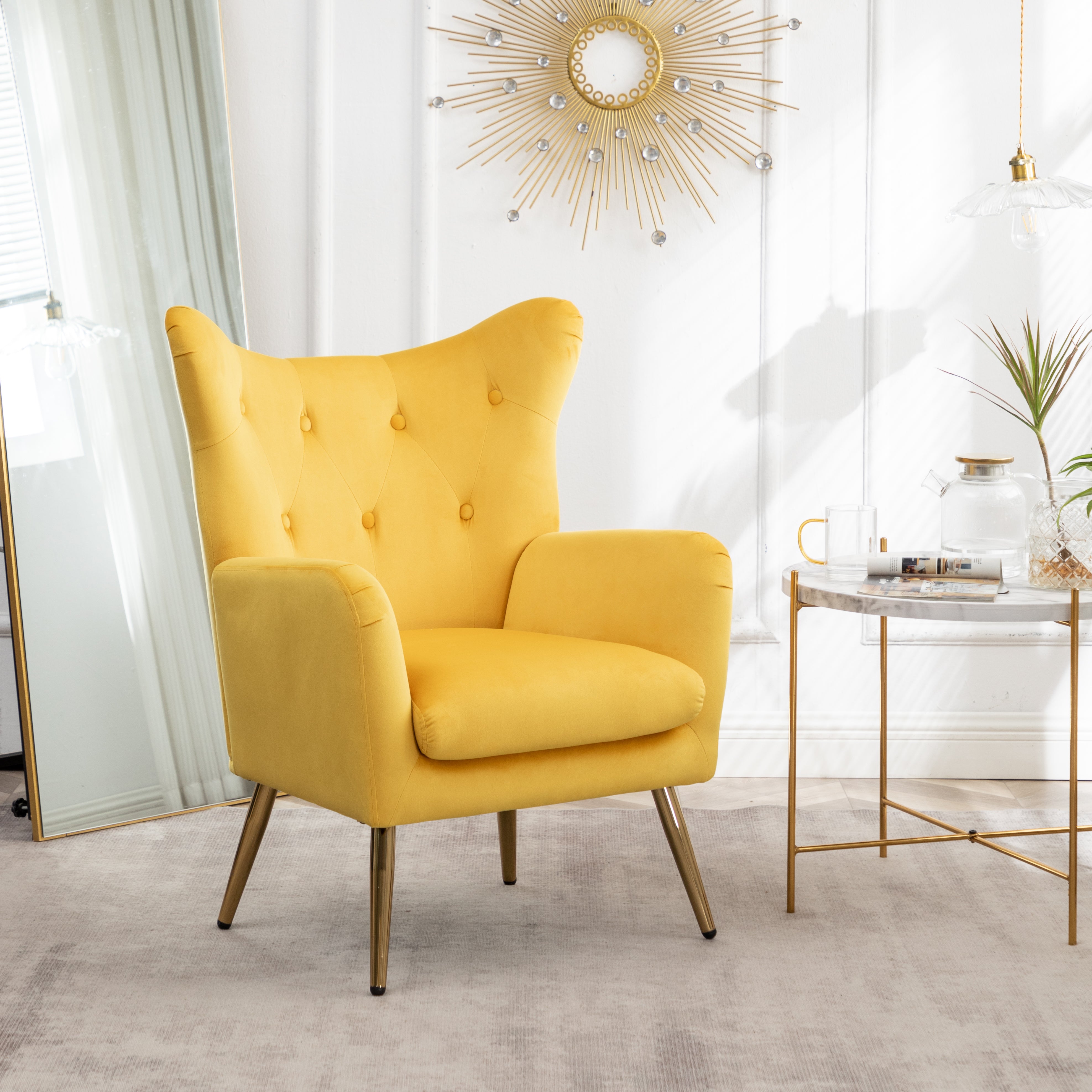 Velvet yellow online armchair