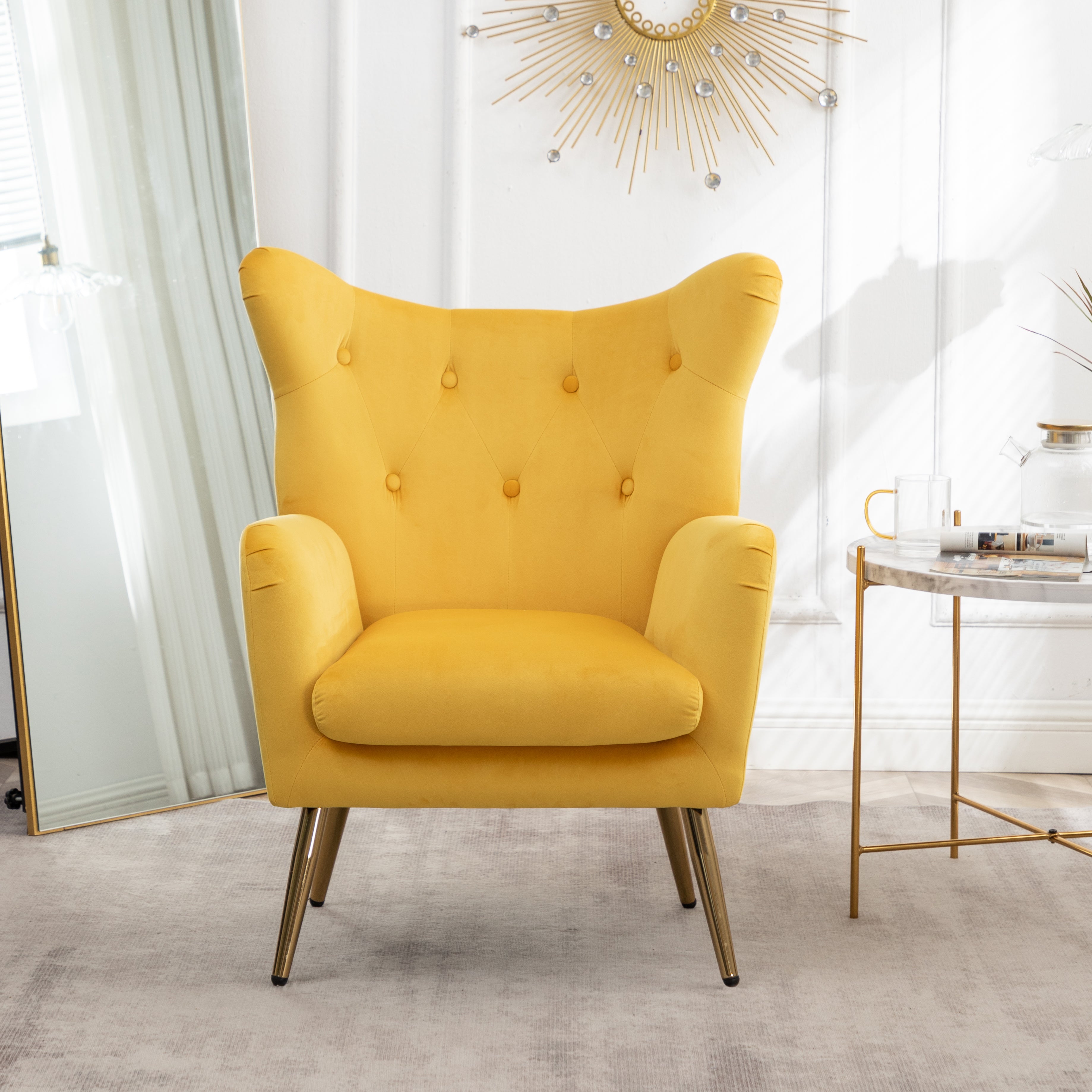 Yellow wingback store accent chair