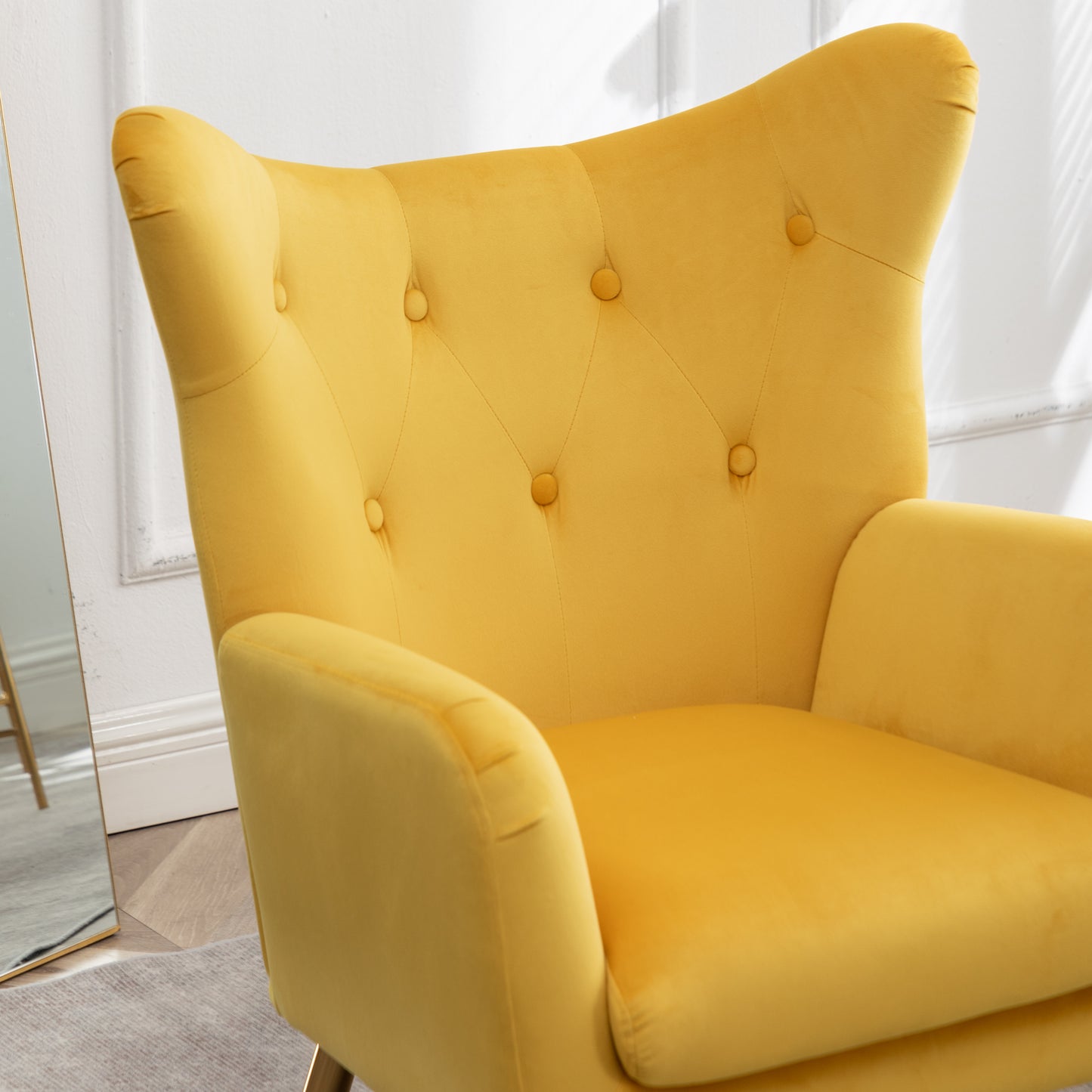 Roundhill Furniture Sovarol Velvet Button-Tufted Wing Back Accent Chair, Yellow