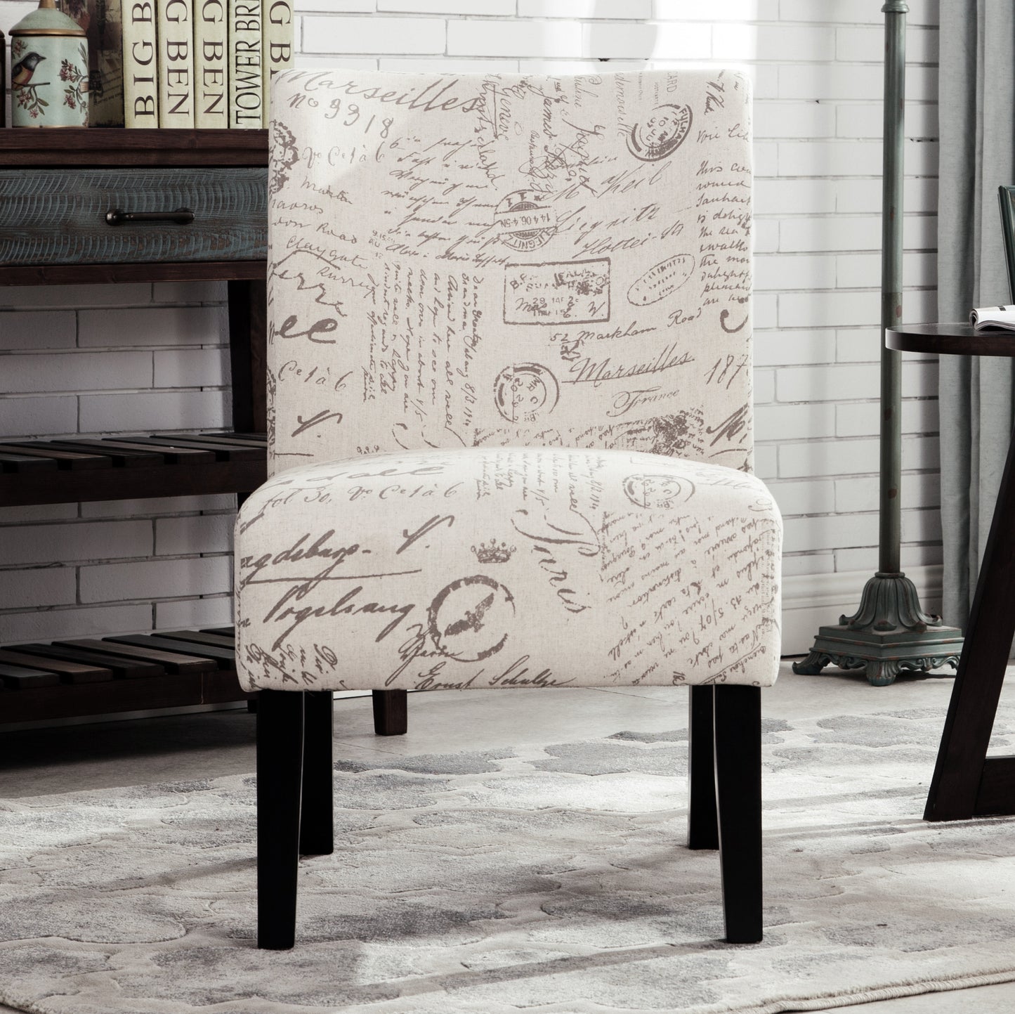 Capa Print Fabric Armless Contemporary Accent Chair