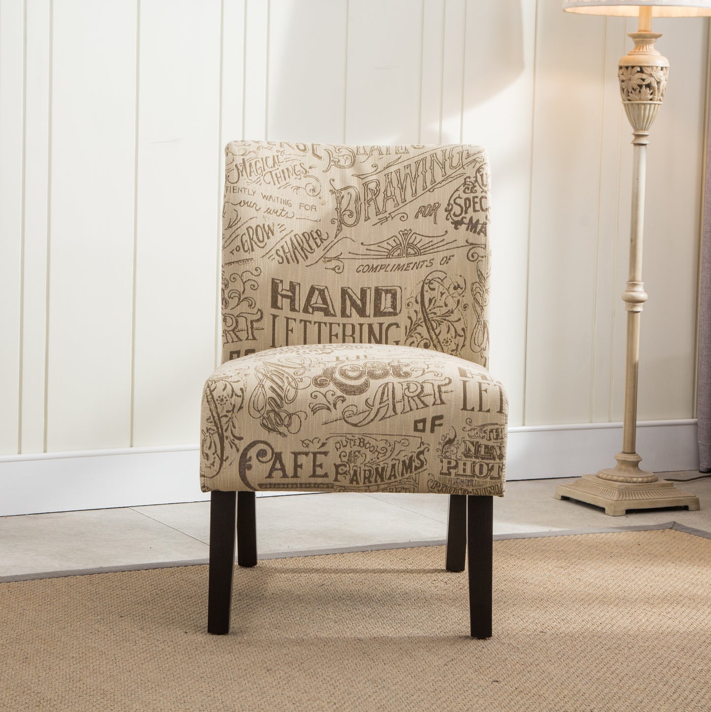 Capa Print Fabric Armless Contemporary Accent Chair