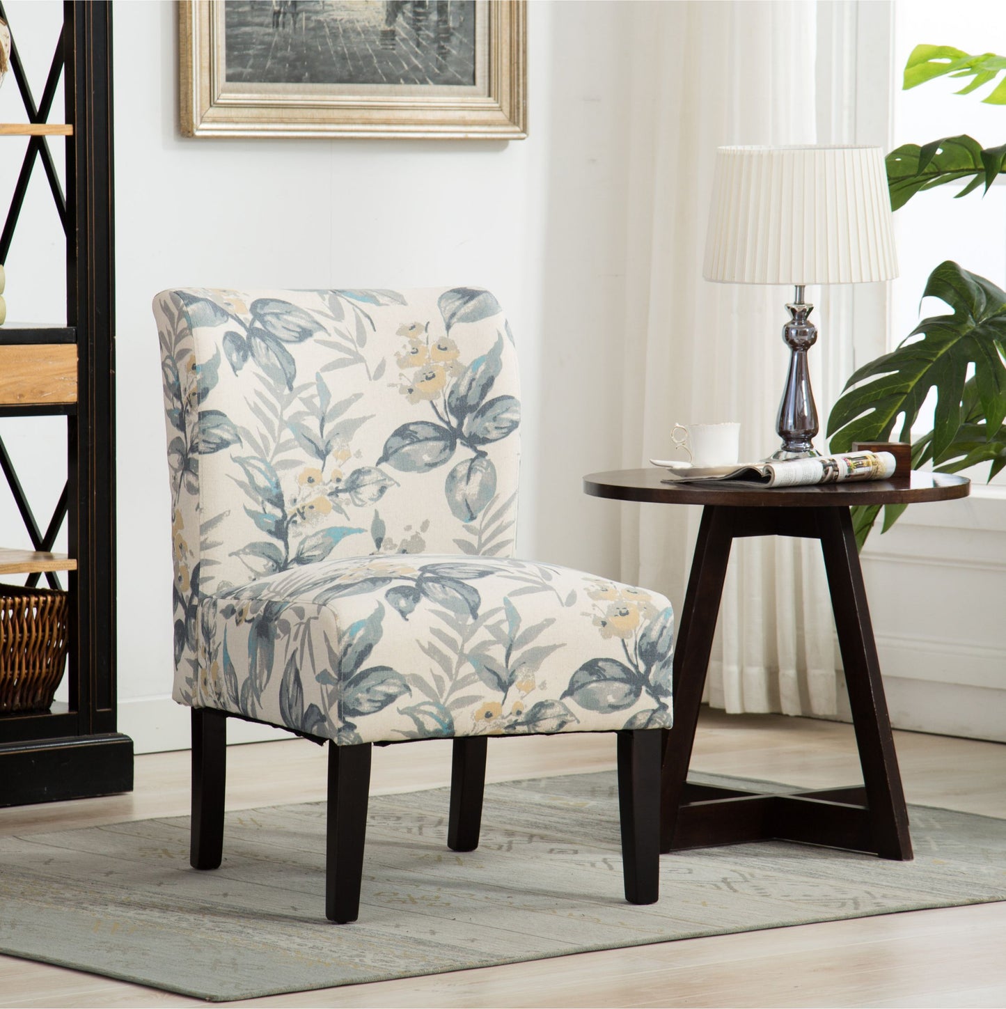 Capa Print Fabric Armless Contemporary Accent Chair