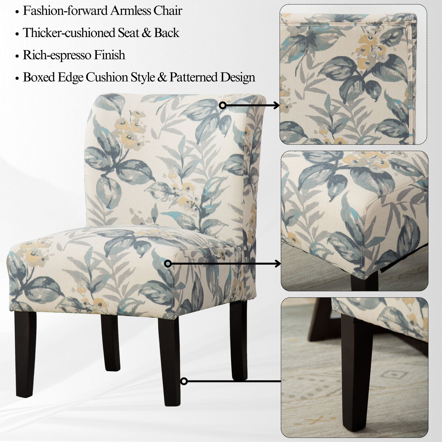 Capa Print Fabric Armless Contemporary Accent Chair