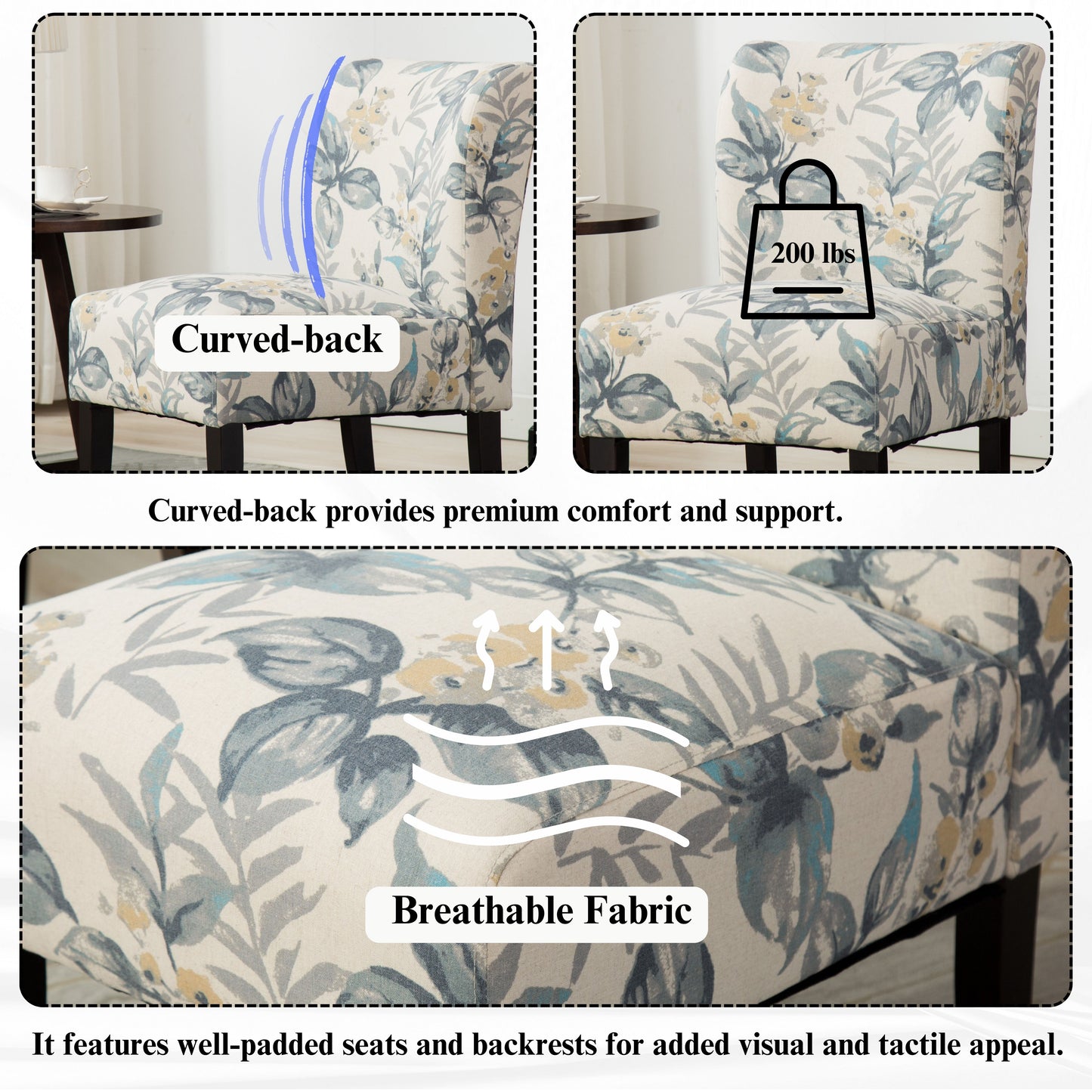 Capa Print Fabric Armless Contemporary Accent Chair