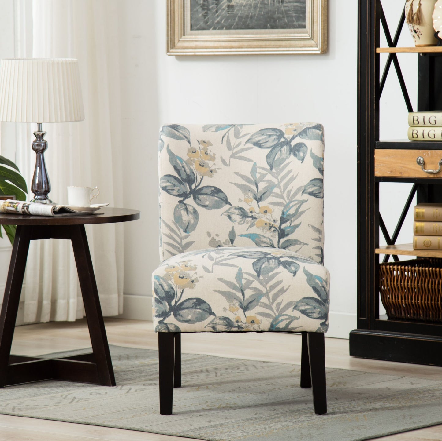 Capa Print Fabric Armless Contemporary Accent Chair