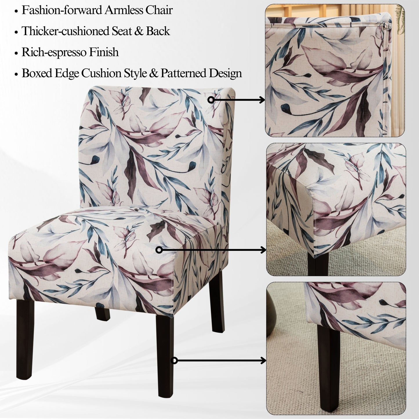 Capa Print Fabric Armless Contemporary Accent Chair