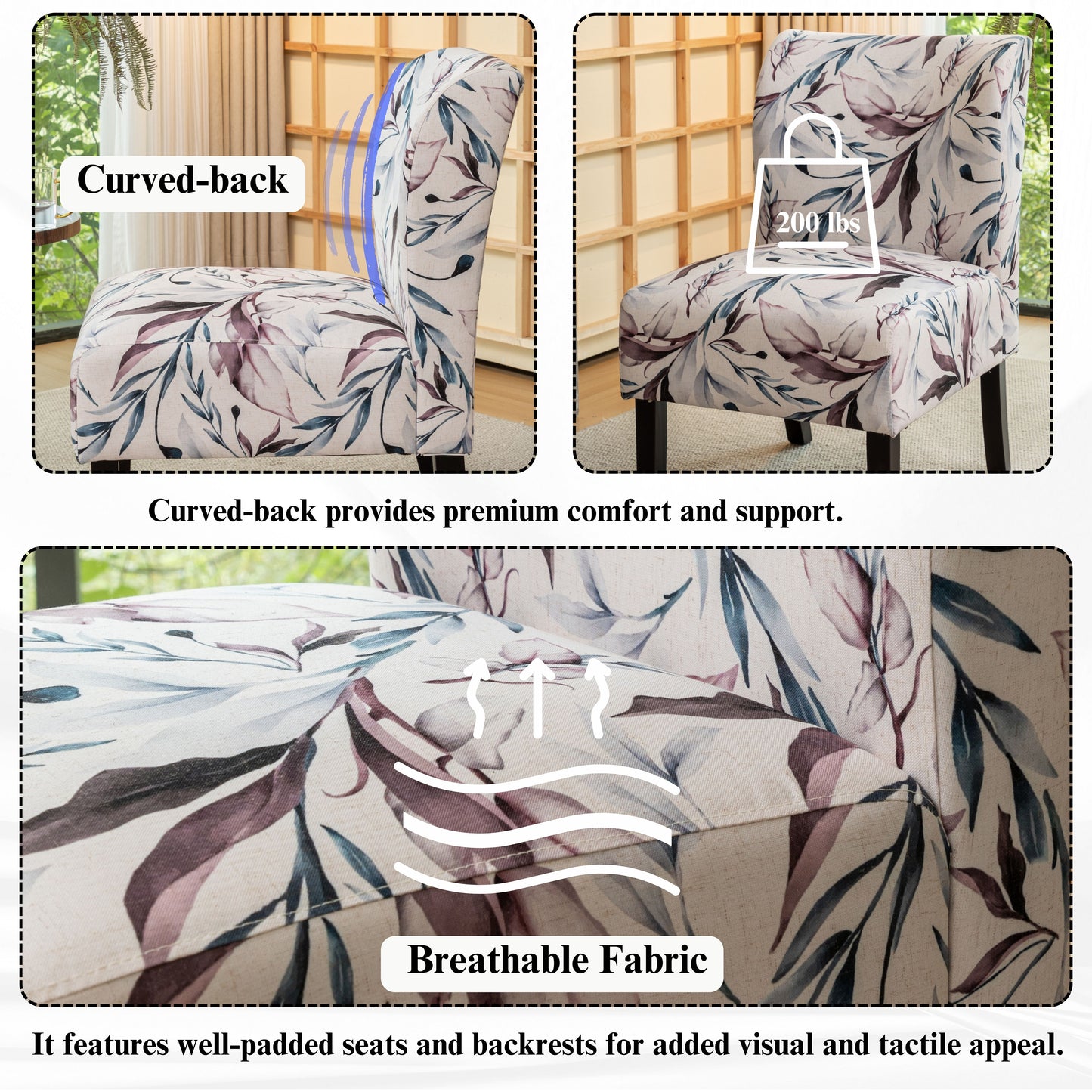 Capa Purple Floral Print Fabric Armless Contemporary Accent Chair