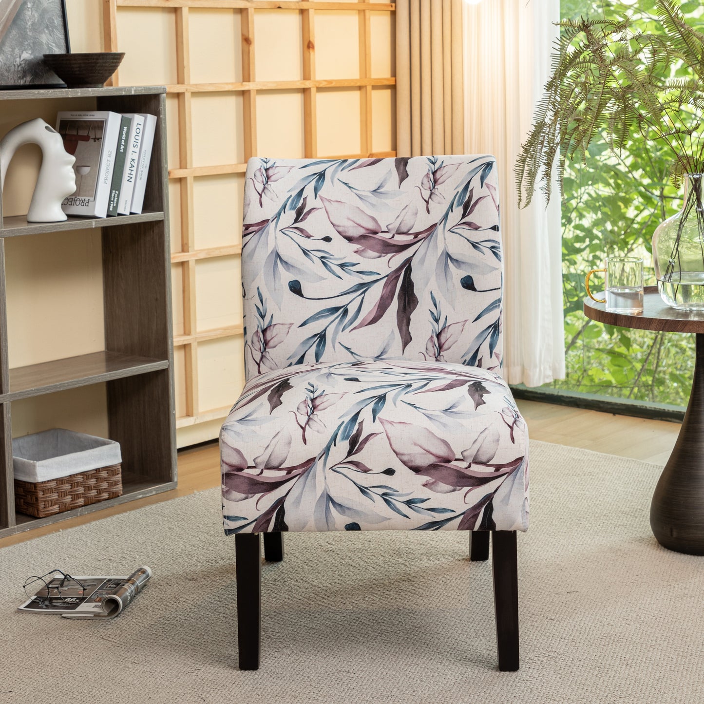 Capa Print Fabric Armless Contemporary Accent Chair