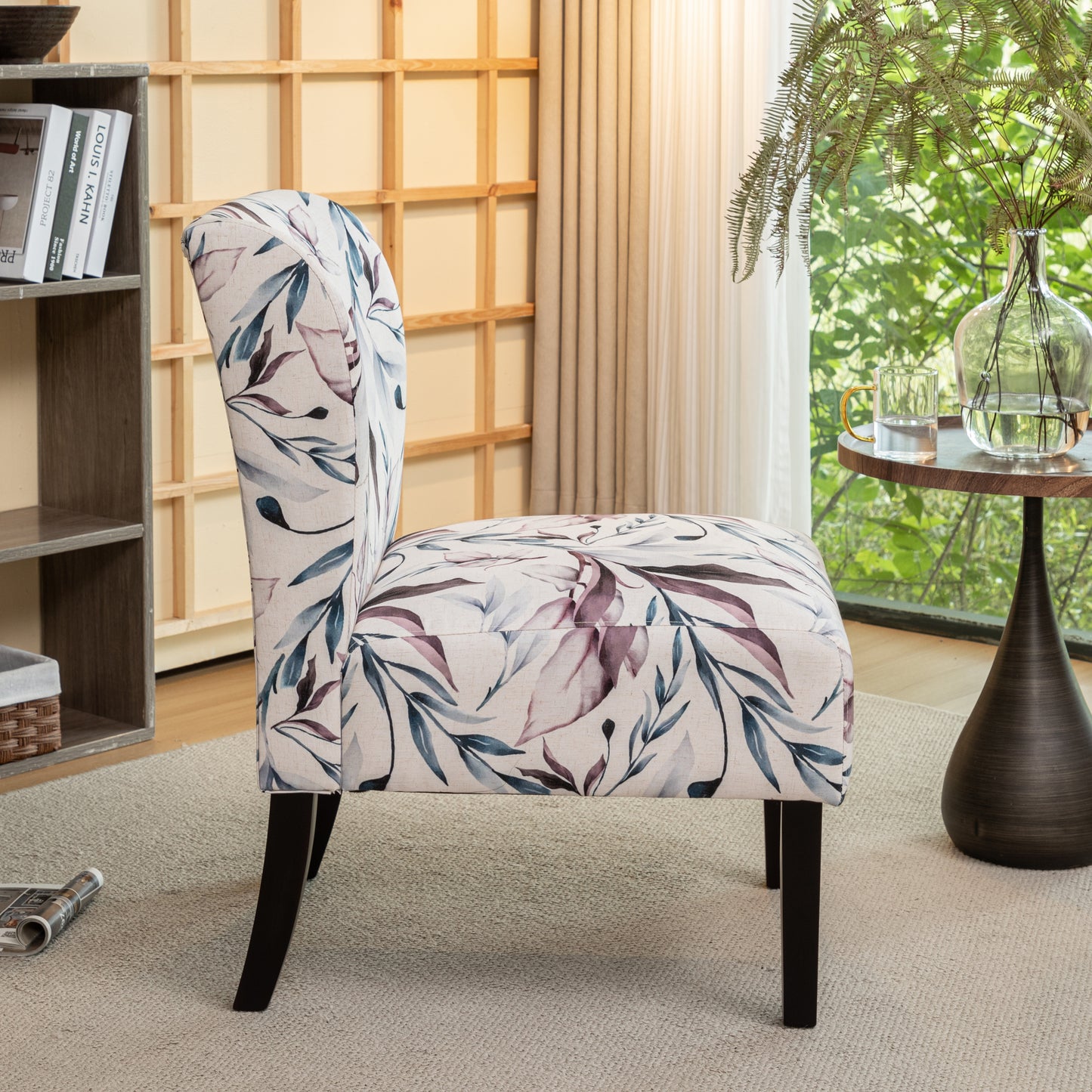 Capa Print Fabric Armless Contemporary Accent Chair