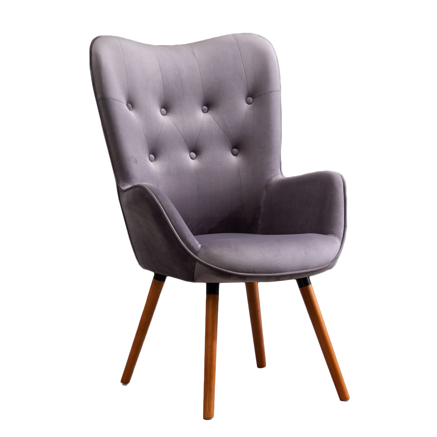 Doarnin Contemporary Silky Velvet Tufted Button Back Accent Chair, Gray