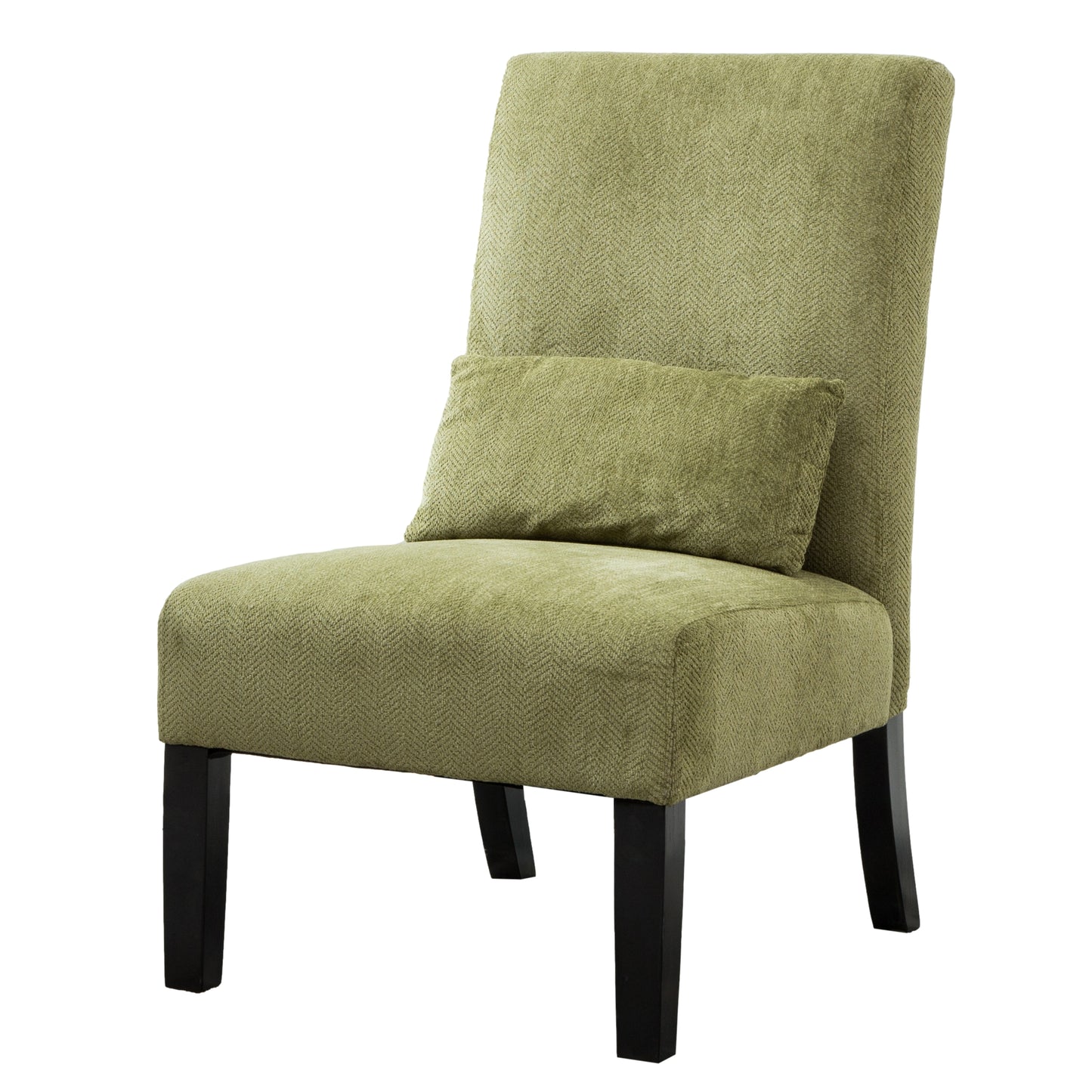 Pisano Green chenille Fabric Armless Contemporary Accent Chair with Pillow