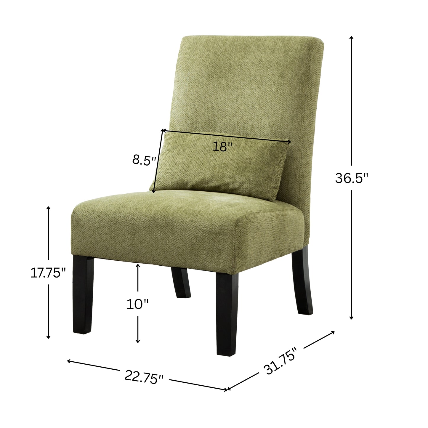 Pisano Green chenille Fabric Armless Contemporary Accent Chair with Pillow