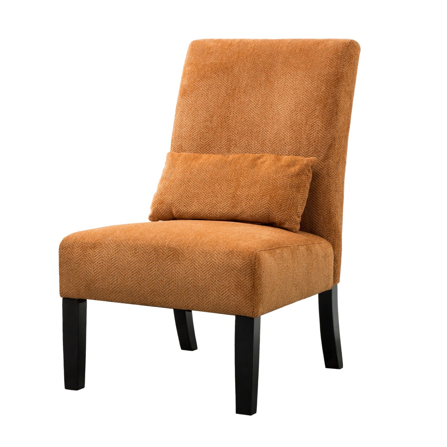 Pisano Orange chenille Fabric Armless Contemporary Accent Chair with Pillow